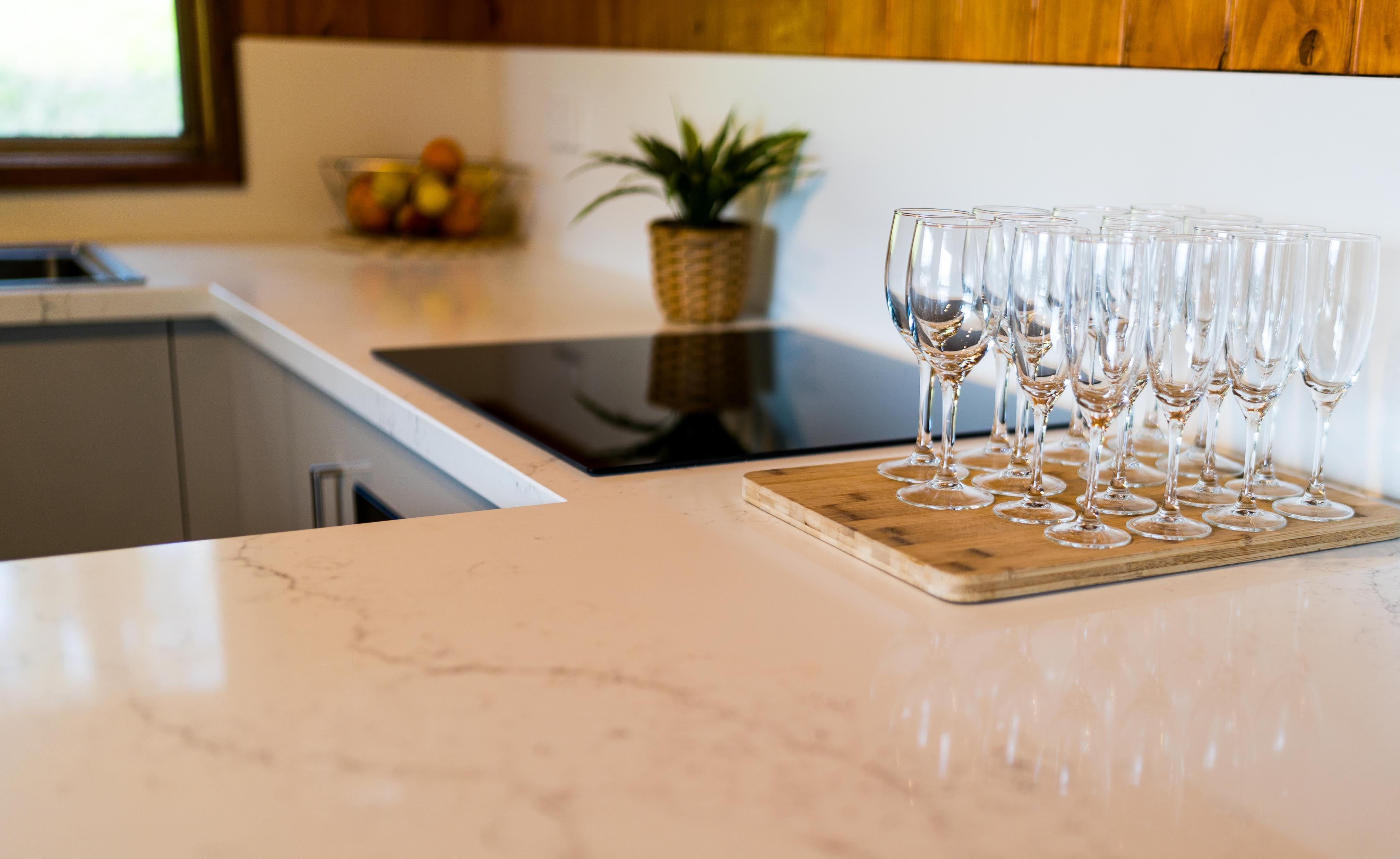 Lakeside view with boats and trees